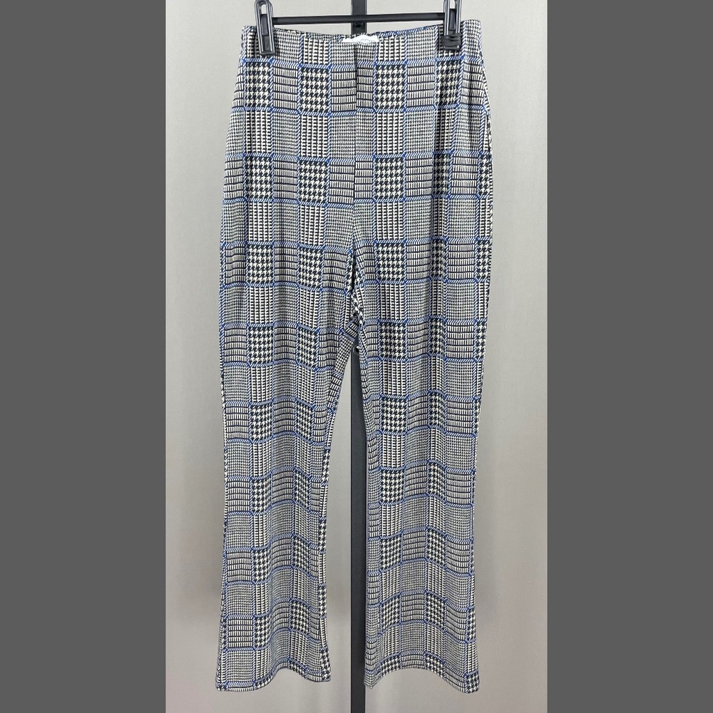 Urban Outfitters Black, White & Blue Glen Plaid Boot Cut Pants